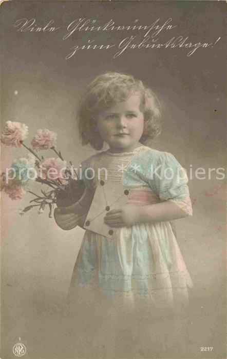 Foto NPG Nr. 2217 Geburtstag Kind Blumen Brief