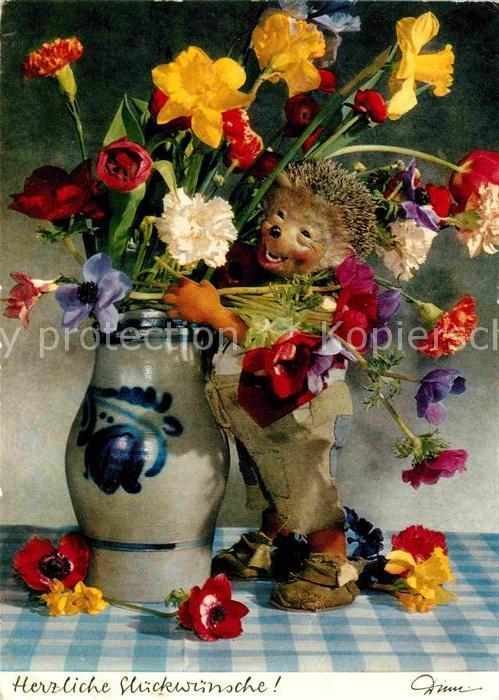 Mecki Nr. 334 Glückwunsch Blumen Vase