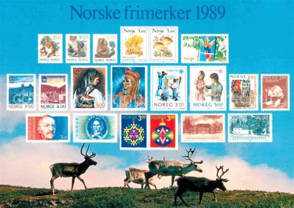 Briefmarken auf Postkarte Norwegen Elche