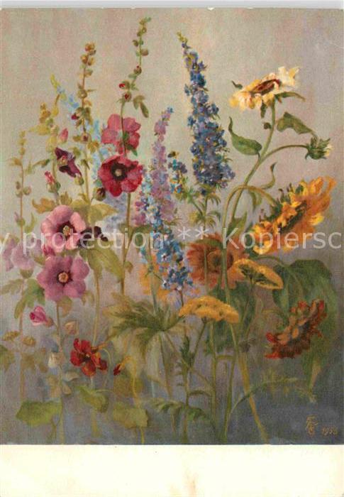 Kuenstlerkarte E. Kuhn Gartenblumen