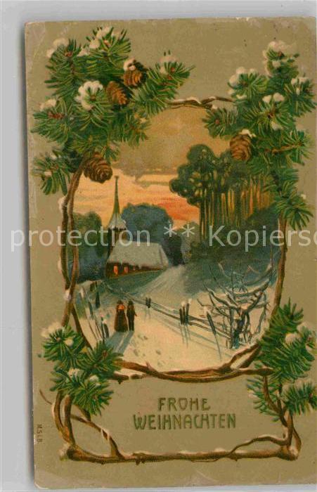 Weihnachten Kirche Tannenzapfen Litho