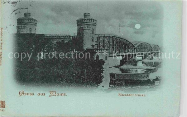 Mainz Rhein Eisenbahnbrücke im Mondschein Reichspos
