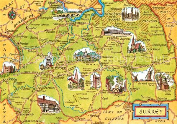 Surrey Map Landkarte mit Sehenswürdigkeiten