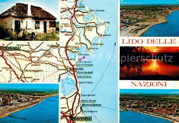 Lido delle Nazioni Landkarte Küste Sonnenuntergang am Meer