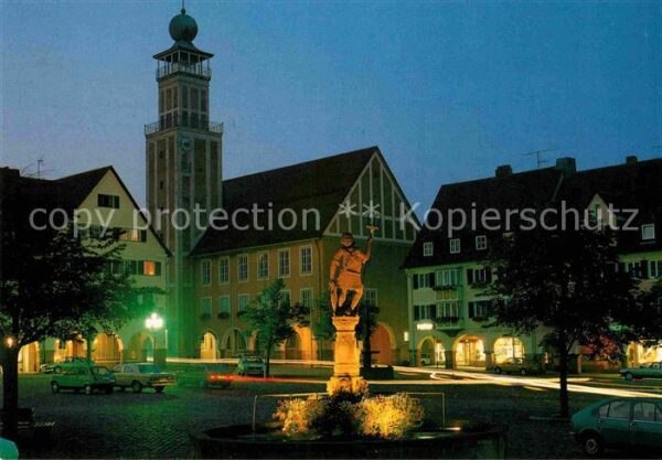 Freudenstadt Marktplatz Neptunbrunnen Nachtaufnahme