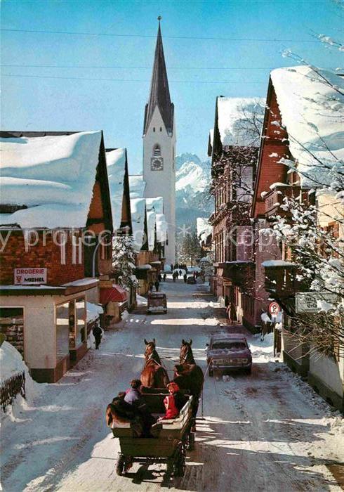 Oberstdorf Kirchstrasse Pferdewagen Kirche Allgäue