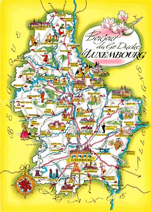 LUXEMBOURG  Luxemburg Landkarte mit Sehenswürdigkeiten