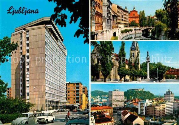 Ljubljana Hochhaus Partie am Fluss Denkmal Blick