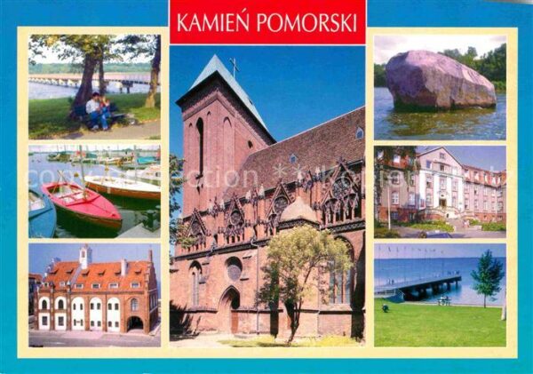 Kamien Pomorski Seebrücke Bootsliegeplatz Kirche Felsen