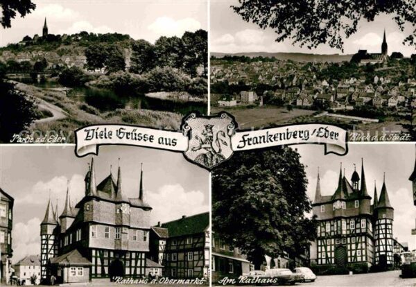 Frankenberg Eder Partie an der Eder Stadtblick Rathaus O
