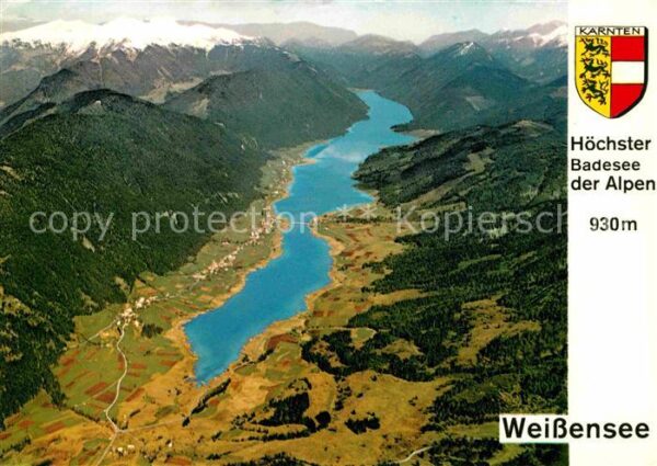 Weissensee Kaernten Höchster Badesee der Alpen Fliegeraufna