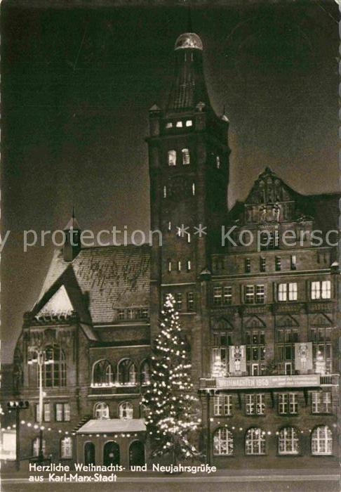 Karl-Marx-Stadt Christbaum Weihnachtskarte Neujahrskart