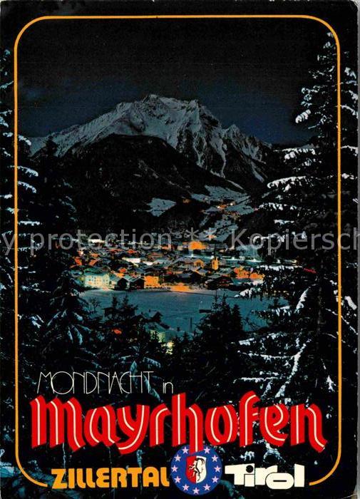 Mayrhofen Zillertal Mondnacht Blick zum Grünberg