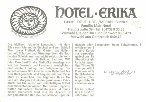 Dorf Tirol Hotel Erika Hallenbad Terrasse Gastraum – Bild 2
