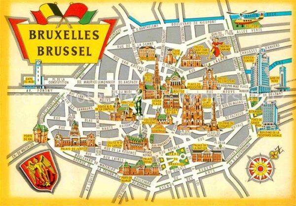Bruessel Bruxelles Stadtkarte mit Bauwerken und Sehenswürd