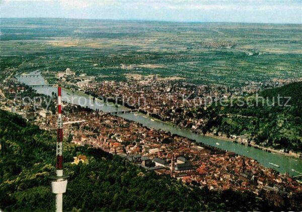 Heidelberg Neckar Blick vom Fernsehturm auf dem Königstuh