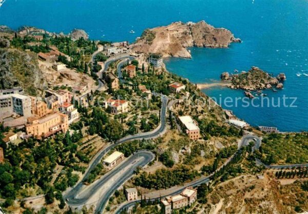 Taormina Sizilien Fliegeraufnahme Isola Bella