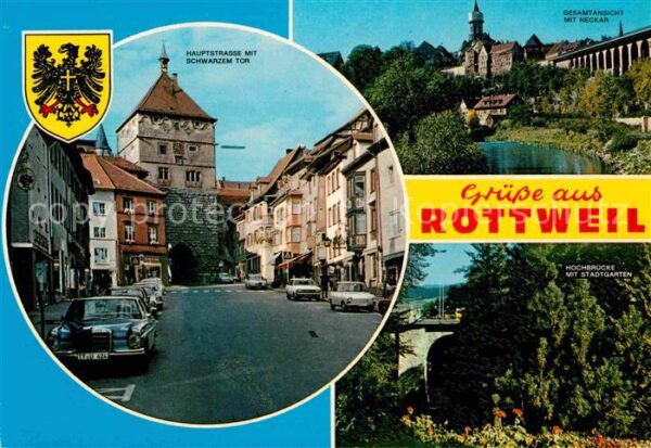 Rottweil Neckar Hauptstr mit Schwarzem Tor Neckerpartie