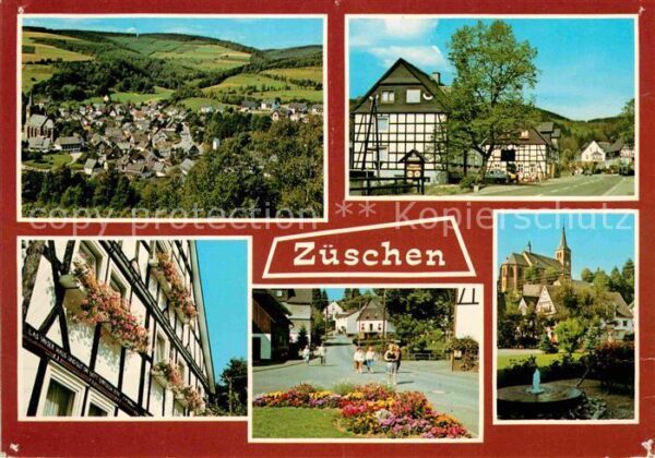 Zueschen Sauerland Panorama Fachwerkhaus Dorfpartie Kirche