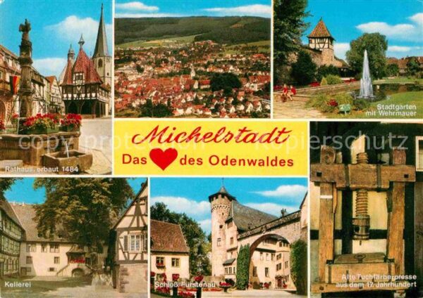 Michelstadt Rathaus Panorama Stadtgarten mit Wehrma