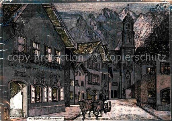 Mittenwald Karwendel Tirol Obermarkt Künstlerkarte