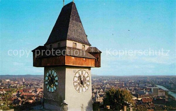 Graz Steiermark Uhrturm mit Stadt