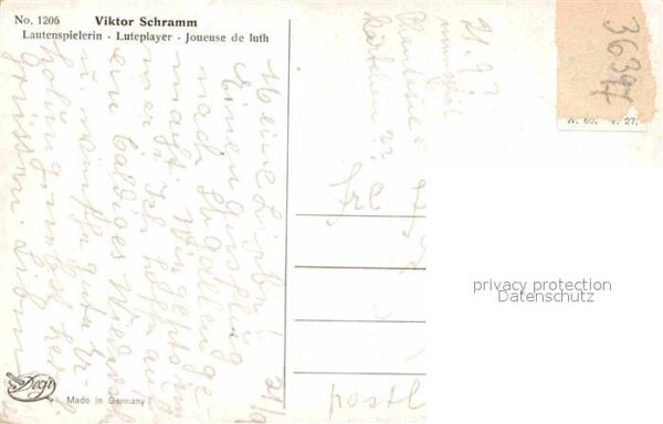 Kuenstlerkarte Viktor Schramm Lautenspielerin Nr. 1206 – Bild 2