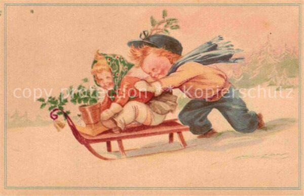 Schlitten Schnee Kinder Kleeblatt