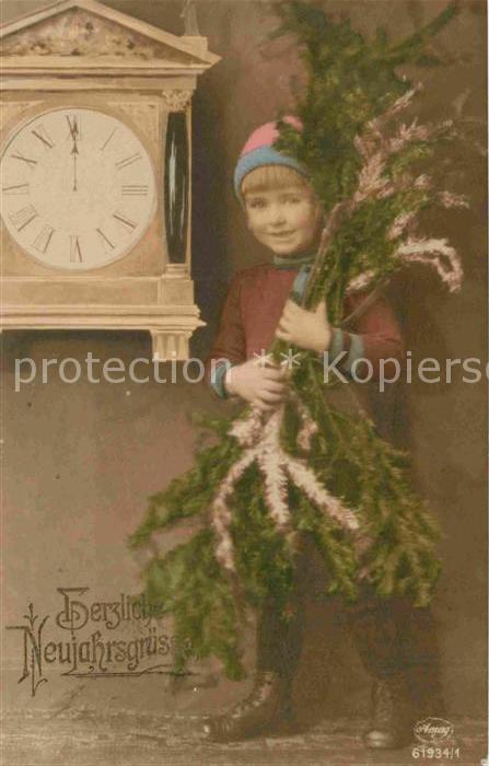 Foto Amag Nr. 61934/1 Neujahr Wanduhr Kind