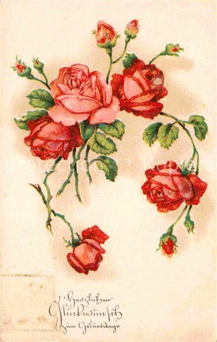Geburtstag Rosen Litho