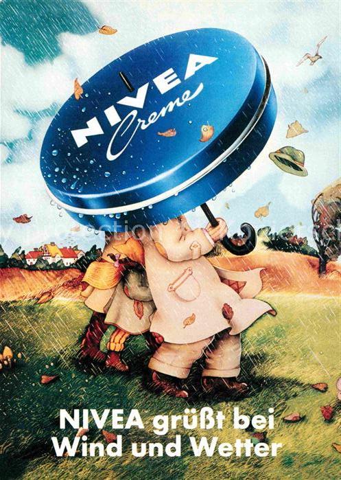 Werbung Reklame Nivea Creme Regen Regenschirm