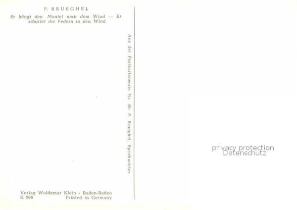 Kuenstlerkarte P. Brueghel Sprichwörter Mantel Federn – Bild 2