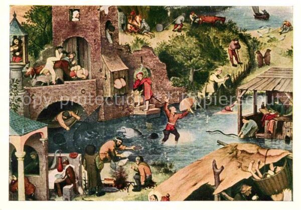 Kuenstlerkarte P. Brueghel Sprichwörter Ochsen Esel Aa