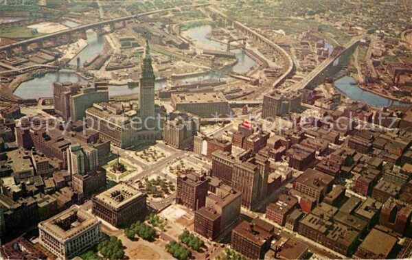Cleveland Ohio Fliegeraufnahme Downtown Showing Termin