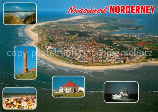 Norderney Nordseebad Fliegeraufnahme mit Strand Leuchtturm