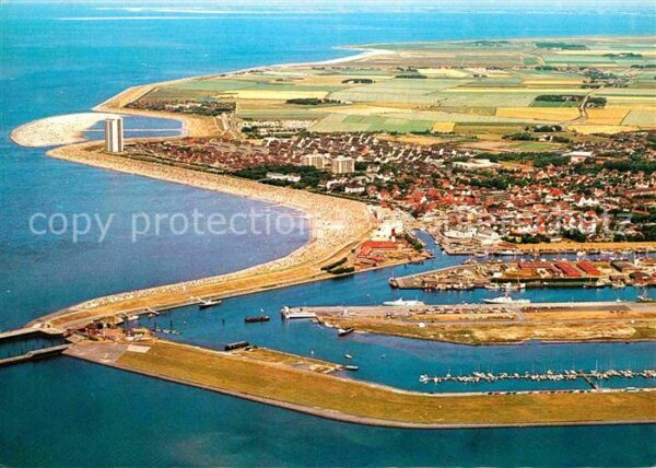Buesum Nordseebad Fliegeraufnahme Hafen und Korbstrand