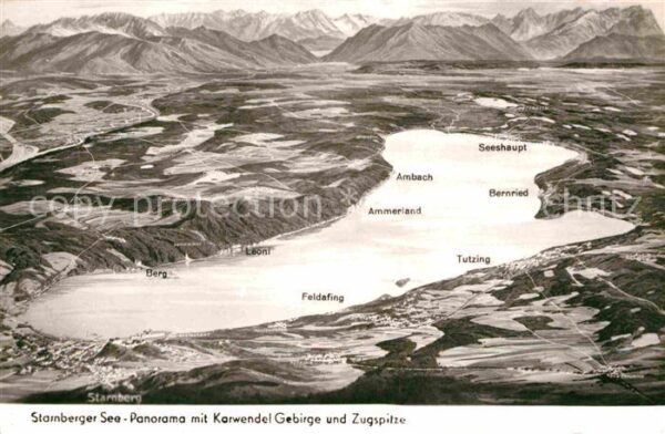 Starnbergersee Panoramakarte mit Karwendel und Zugspit
