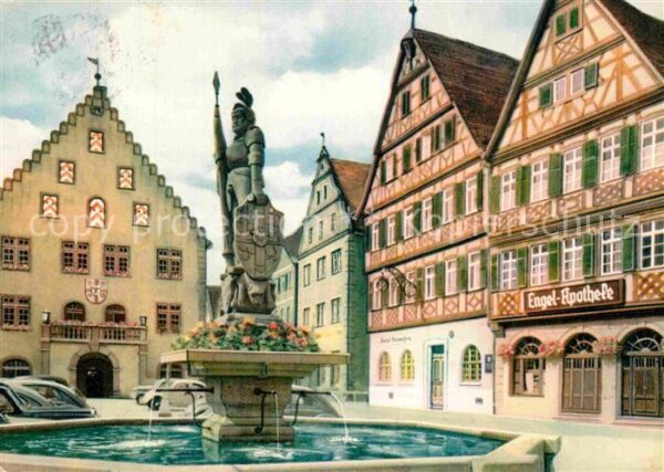 Bad Mergentheim Brunnen und Rathaus Fachwerkhäuser