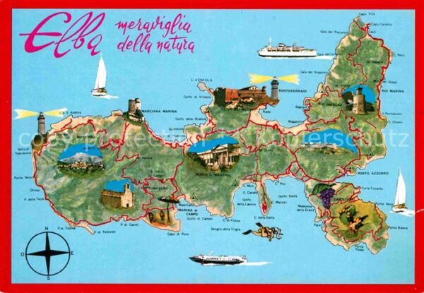 Isola d Elba Insel Landkarte mit Sehenswürdigkeiten