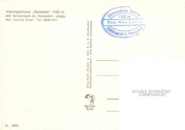 Reichenbach Oberstdorf Alpengasthof Gaisalpe Gaisbachtobel Sch – Bild 2