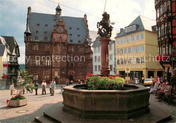 Marburg Lahn Marktbrunnen mit Rathaus