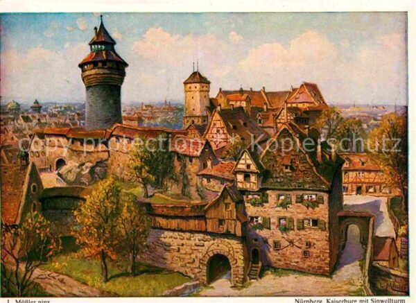 Nuernberg Kaiserburg mit Sinwellturm Gemälde
