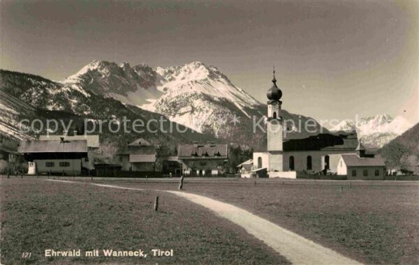 Ehrwald Tirol Ortsansicht mit Kirche Blick gegen Wann