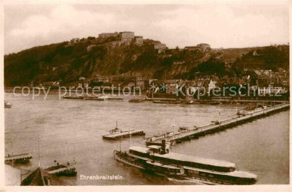 Ehrenbreitstein Rheinbrücke Dampfer Blick zur Festung