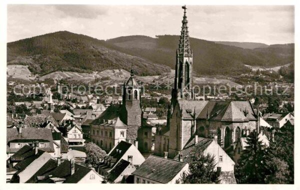 Buehl Baden Ortsansicht mit Kirche Blick zum Schwar
