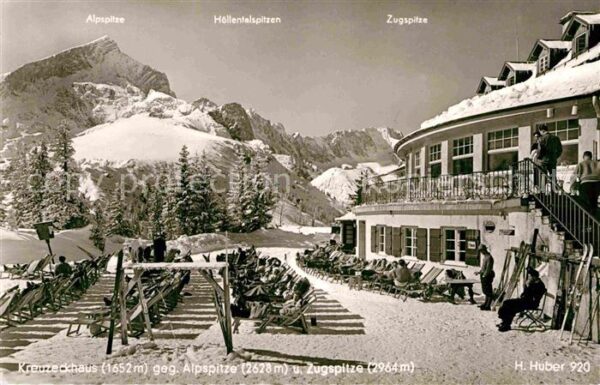 Kreuzeckhaus gegen Alpspitze und Zugspitze Wetterste