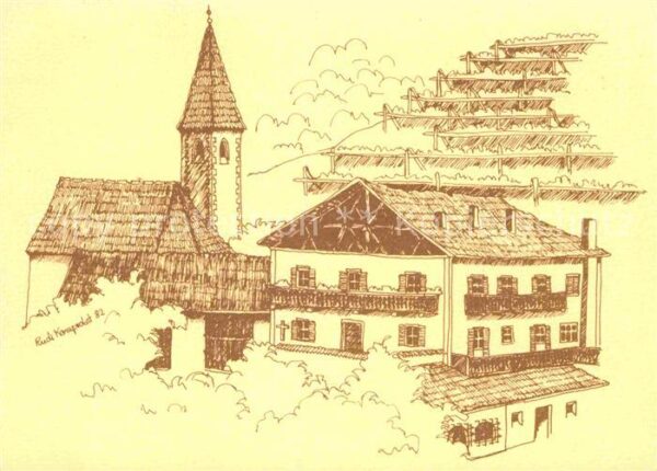 Gratsch Meran Restaurant Cafe Kircher Zeichnung Künst