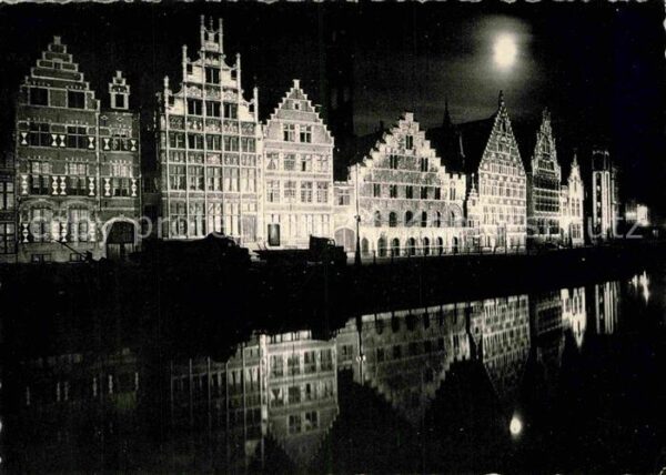 Gent Gand Flandre Verlichting van Graslei Nachtaufnahme