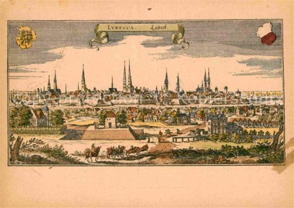 Luebeck Gesamtansicht Stich von M Merian 1653 K