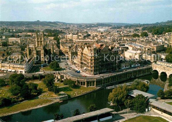 Bath UK Aerial view of the Abbey Pulteney Bridg